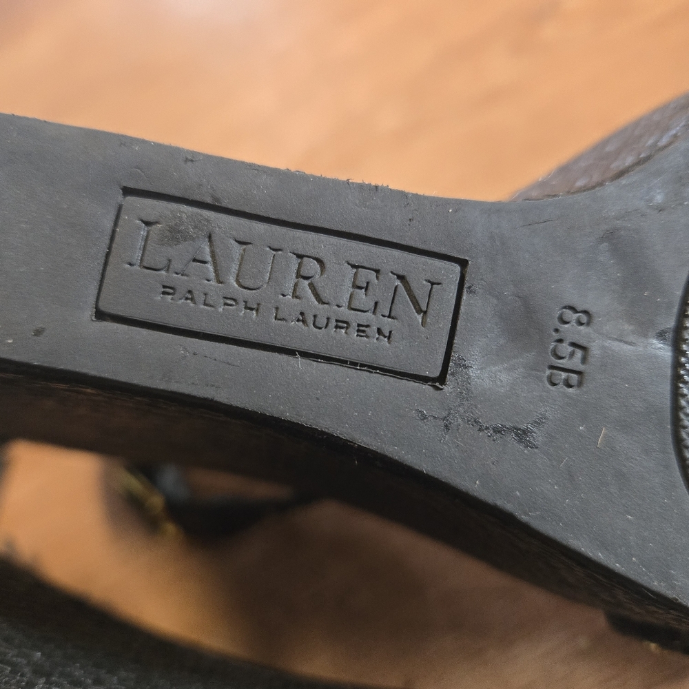 Lauren Ralph Lauren Black Heeled Sandals with Gold Accents Size 8.5 - Picture 7 of 7